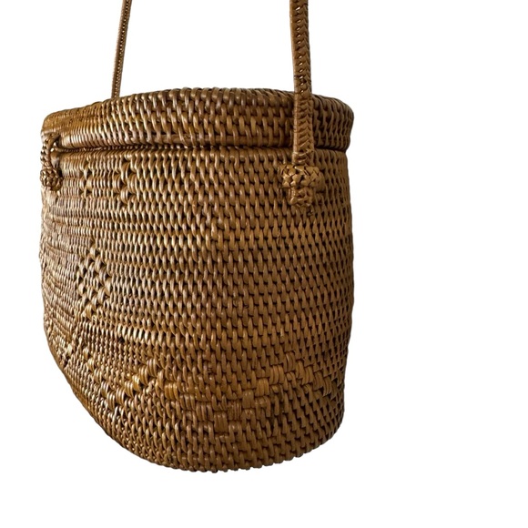 Handwoven Rattan Bag Purse Shoulder Crossbody Brown - Picture 2 of 16